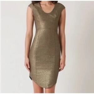 New Black Halo Gold Metallic Sheath Mini Dress Cocktail Size 4 Formal Tight
